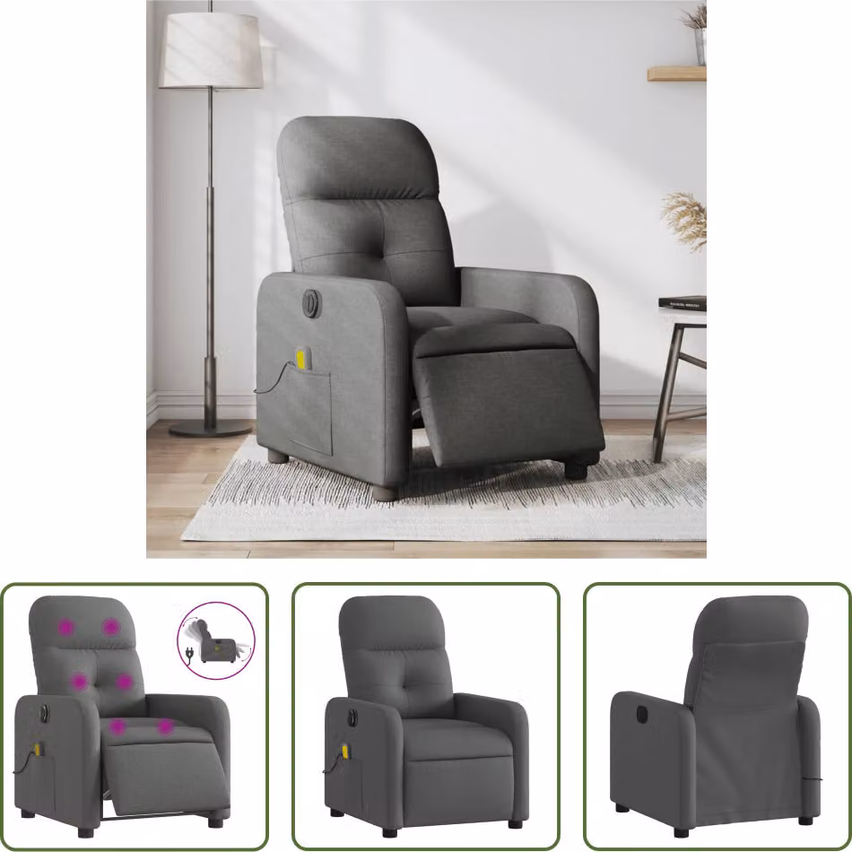 The Living Store Sedia massaggiante elettrica in tessuto grigio scuro
