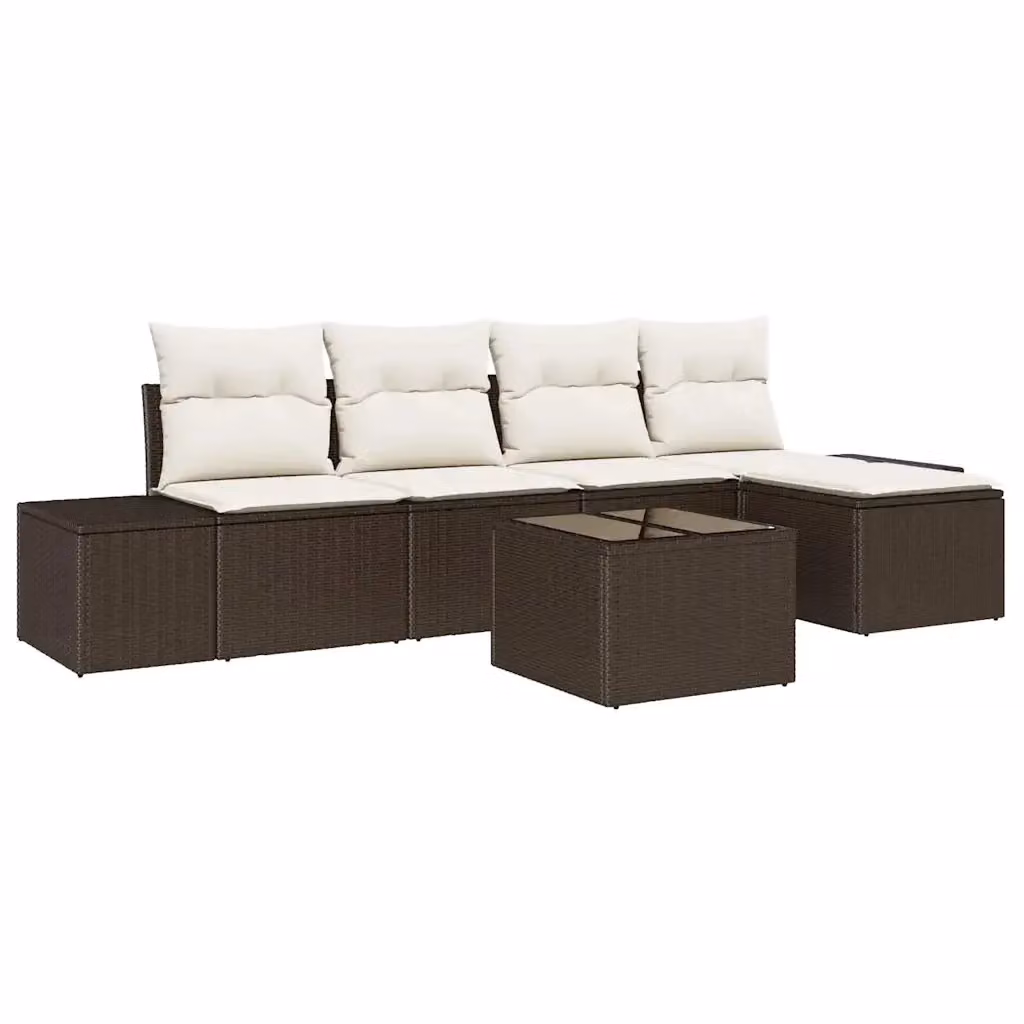 Set Divano da Giardino a L vidaXL 6 pz Marrone e Beige con Cuscini e Ottoman – 2