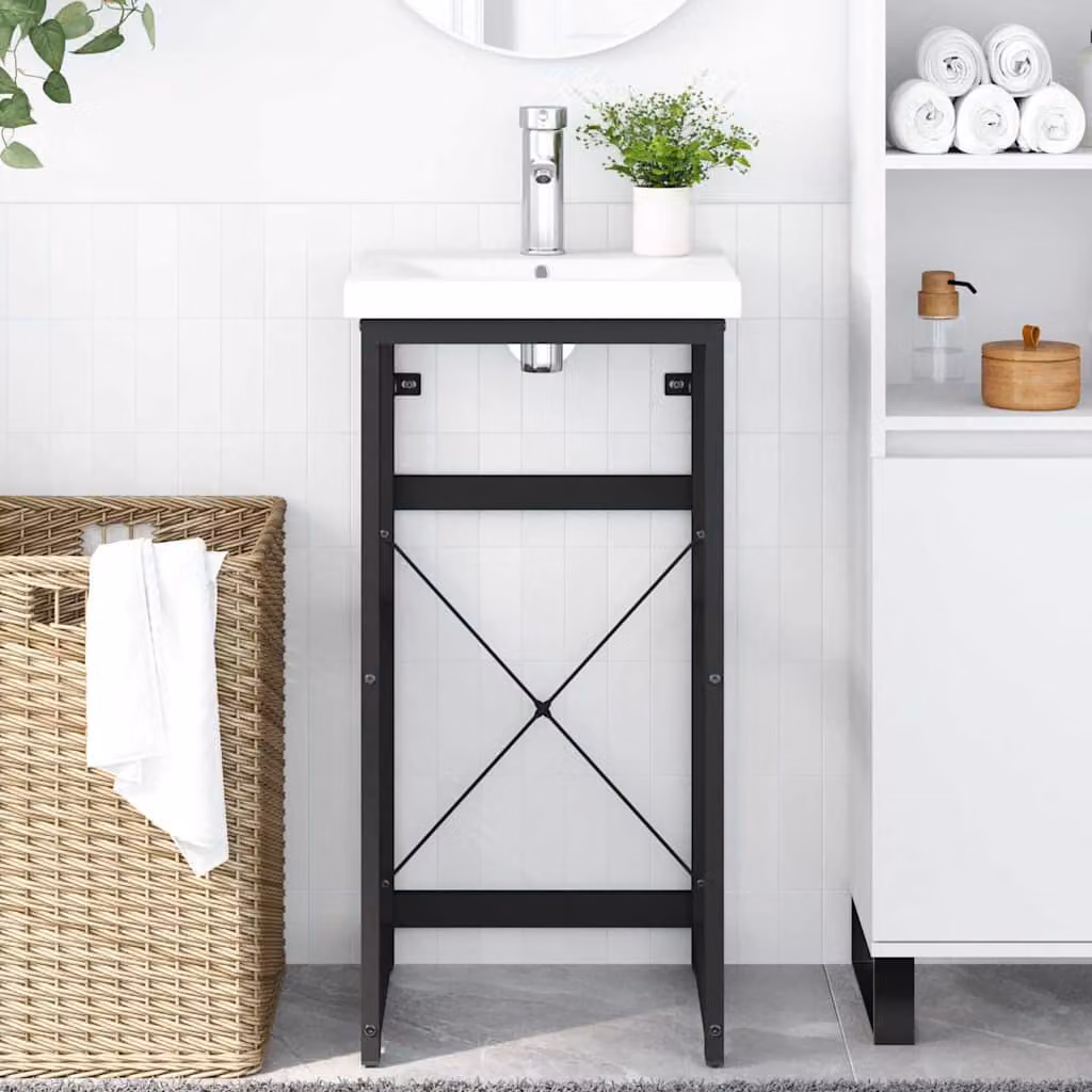 Struttura per lavabo da bagno vidaXL in metallo nero opaco L: 40 cm, P: 38 cm, H: 83 cm