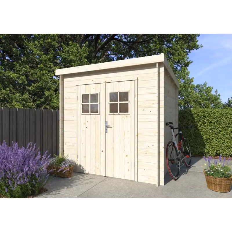 Casetta da giardino in legno Losa color marrone e beige con porta doppia in policarbonato e deposito attrezzi, L/P: 216 x 216 cm – 2