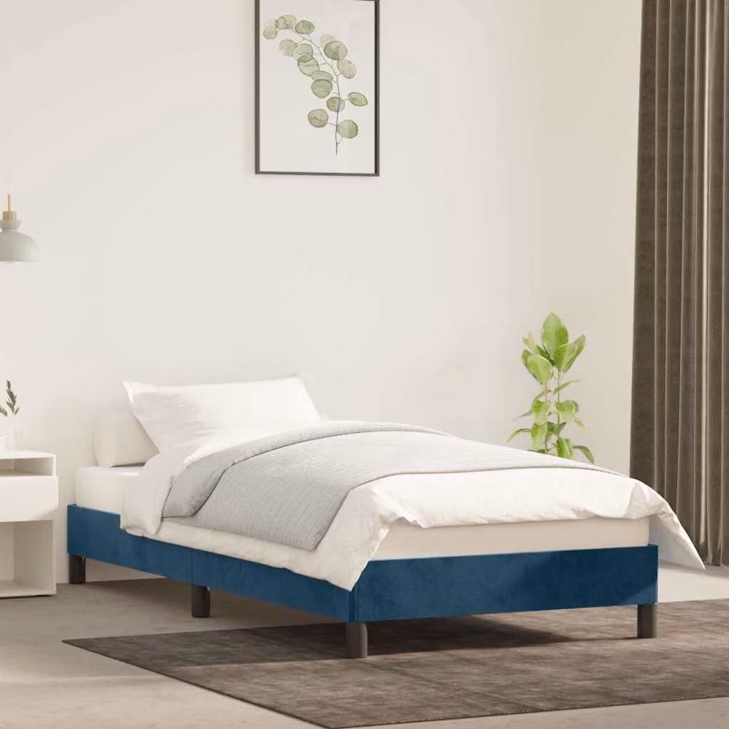 vidaXL Giroletto in Velluto Blu Scuro con Doghe in Legno L/P: 100 x 200 cm