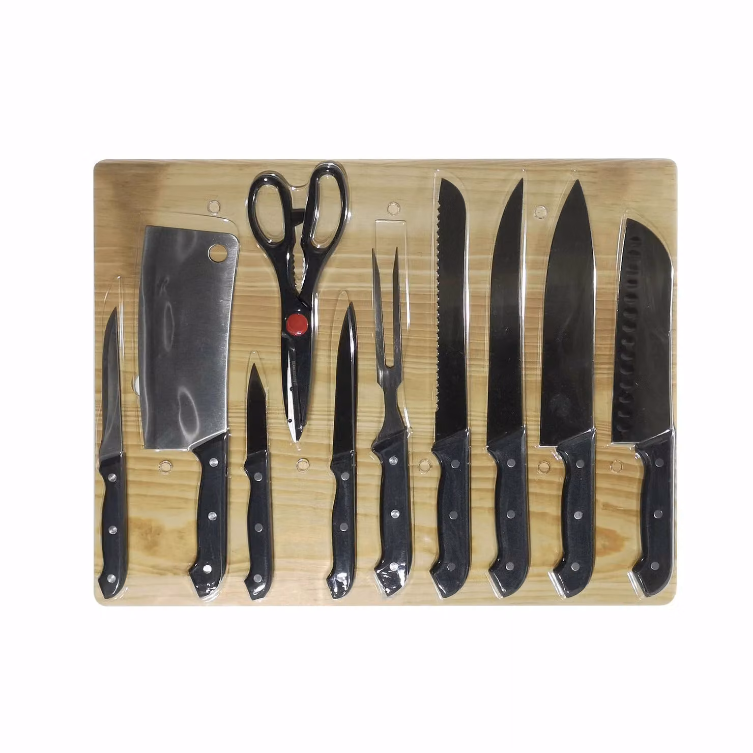 Set di coltelli da cucina Gusto Casa con tagliere in legno marrone e blocco porta coltelli, 11 pezzi in acciaio inox