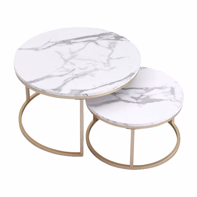 Tavolino con texture in marmo, design rotondo, combinazione 2 in 1, 60 cm e 40 cm