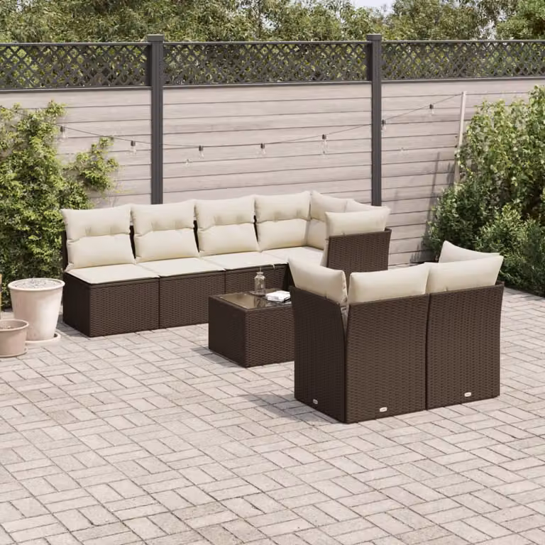 vidaXL Set Divani da Giardino 8 pz in Polyrattan Marrone con Cuscini e Tavolino da Caffè