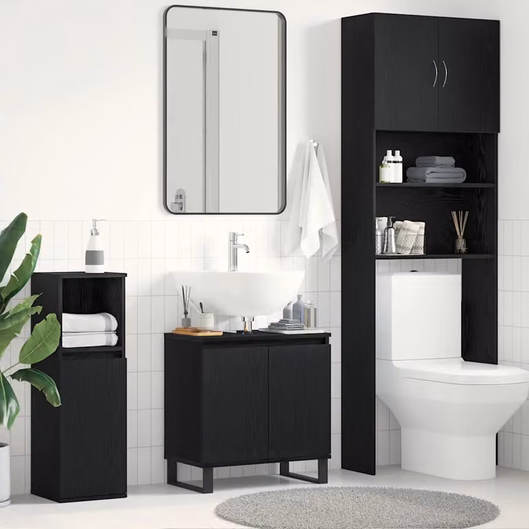 Armadio per lavabo da bagno vidaXL moderno in nero con ante a battente L: 58 cm, P: 33 cm, H: 60 cm