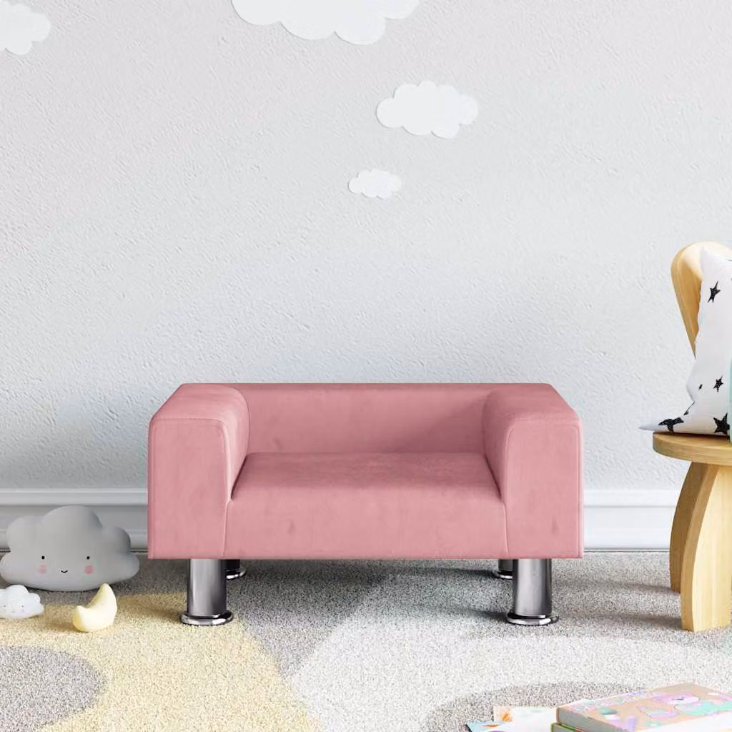 vidaXL Divano per Bambini in Velluto Rosa L: 50 cm, P: 40 cm, H: 26,5 cm