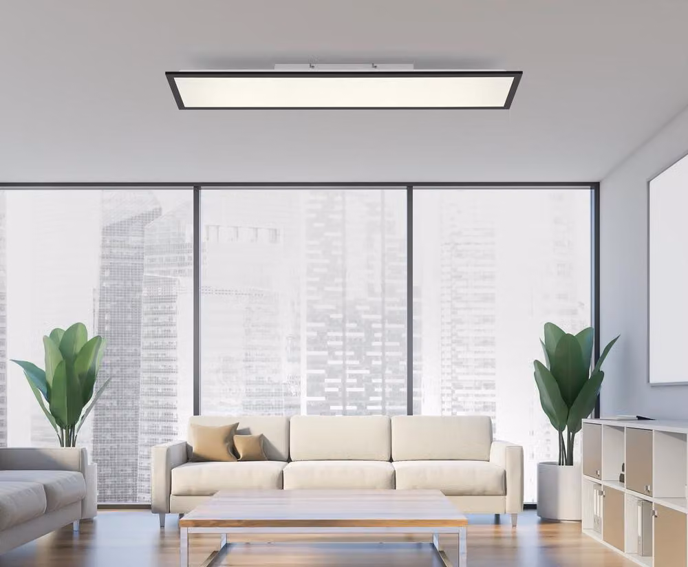 Just Light Lampada da soffitto a LED "Flat" nera, 24 W, cambio colore CCT, telecomando, 100x25 cm, plafoniera per soggiorno, lampada