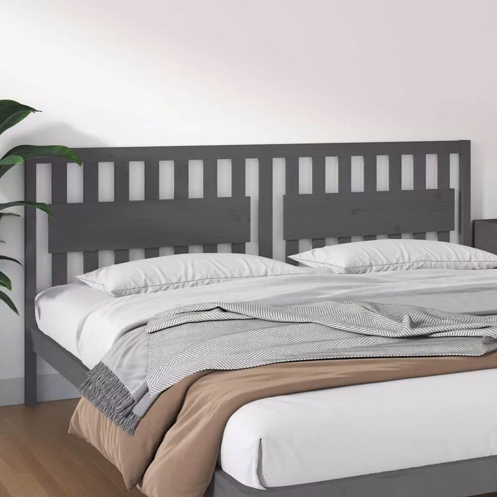 Testiera per letto vidaXL in legno massello di pino, colore grigio, L: 205,5 cm, P: 4 cm, H: 100 cm