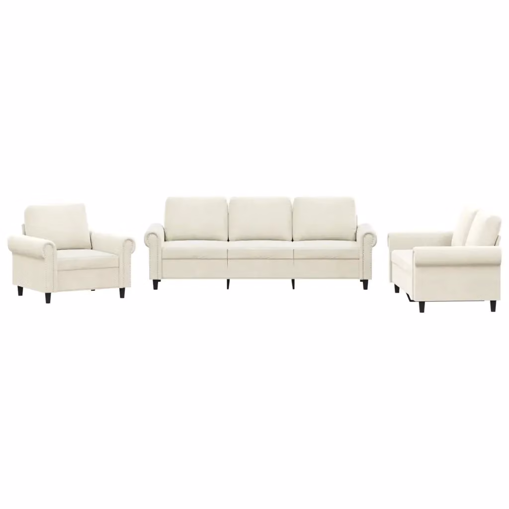 Set di divani 3 pezzi vidaXL in velluto beige con cuscini per soggiorno moderno – 2