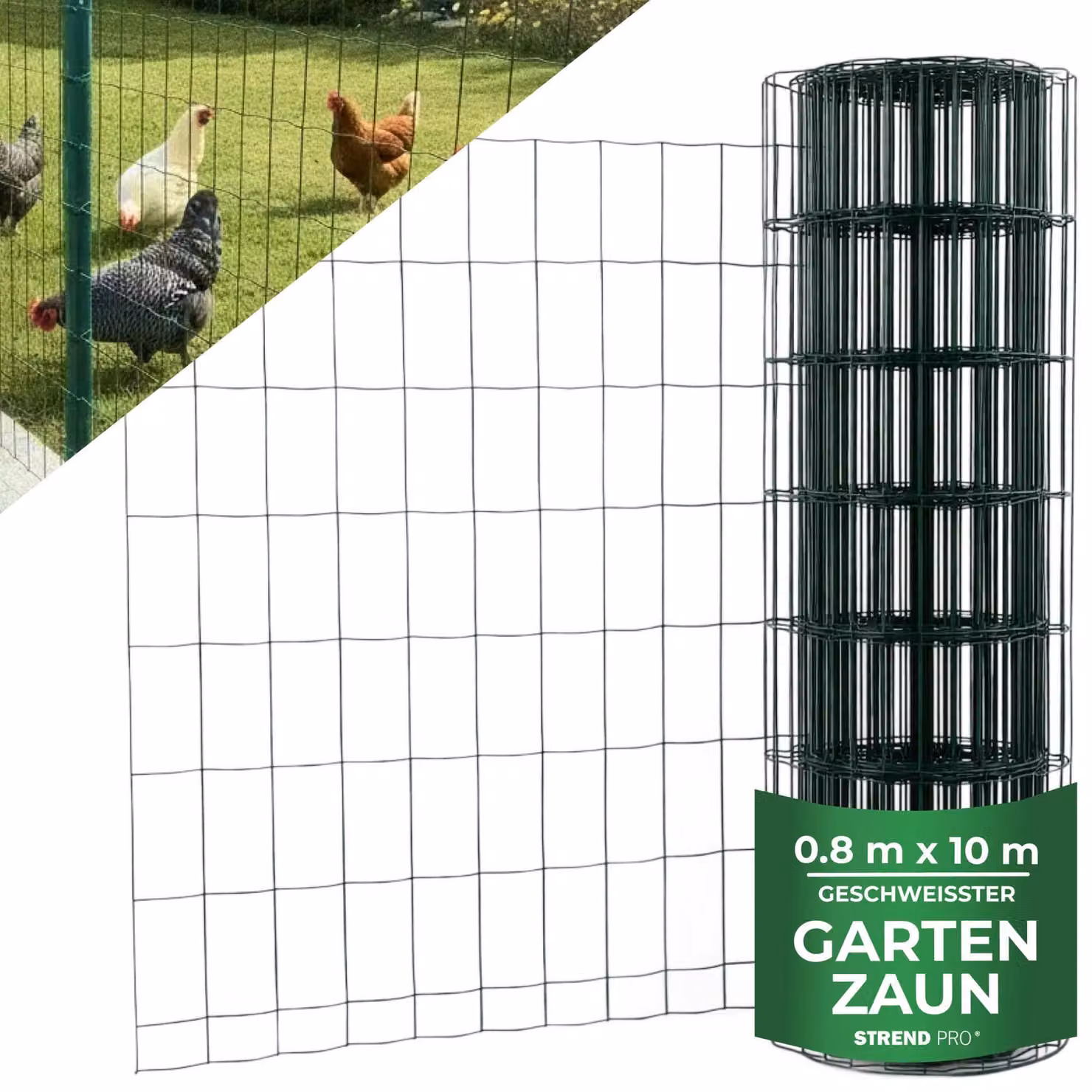 Rete EUROPLAST 1, 800/100x50/2,20 mm, verde, RAL 6005, Zn+PVC, per recinzione, confezione da 10 m