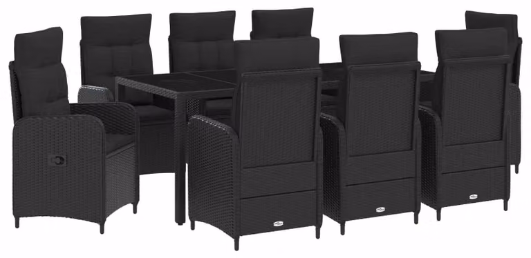 Set da pranzo per esterni 9 pcs Nero 190 x 90 x 75 cm