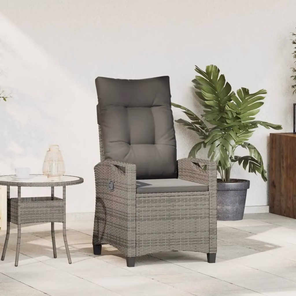 Sedia da giardino moderna in polyrattan con braccioli e cuscini inclusi, colori grigio e antracite, DESIGN IN – 2