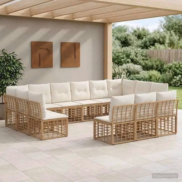 Set di divani da esterno 13-Posti Naturale e Bianco Crema 3437582