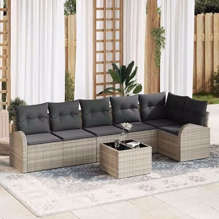 Maison Exclusive - Set Divano da Giardino 7 pcs Grigio chiaro Poly Rattan