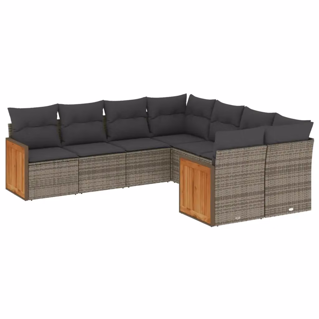 vidaXL Set Divano da Giardino 8 pz a Forma di L in Polyrattan e Legno di Acacia con Cuscini Grigio e Rivestimenti Rimovibili – 2