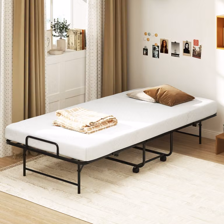 Letto pieghevole portatile con materasso in schiuma e telaio in metallo Costway, colore Nero