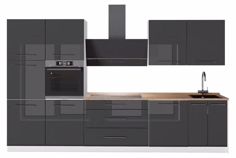 Cucina componibile Vicco Fame-Line Antracite lucido/Bianco 340 cm, PL Rovere, Model 64621