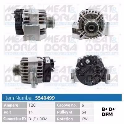 MEAT & DORIA 5540499 Alternatore 120 A 14 V per OPEL Corsa D berlina (S07), Corsa C berlina (X01), Meriva A (X03) e Astra H Caravan
