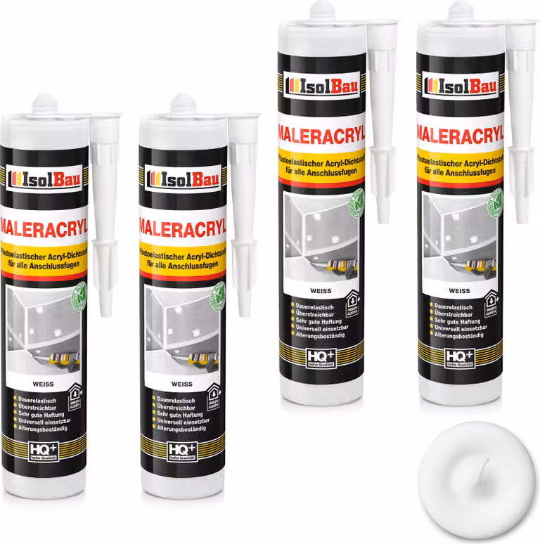 Isolbau Acrilico per pittura 4 x 300 ml Bianco - Sigillante acrilico plastico-elastico per la sigillatura di giunti in ambienti interni ed esterni - Cartuccia