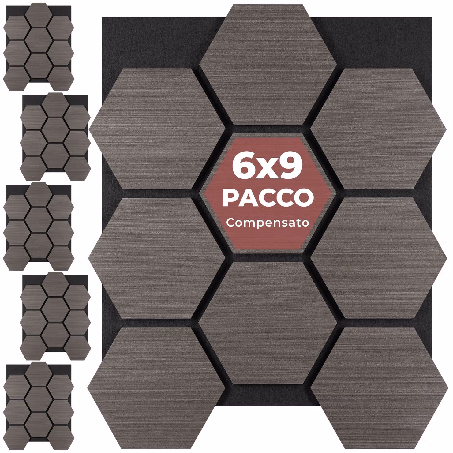 Pannelli acustici Sonic Shield tectake effetto legno rovere grigio in MDF da parete L: 76,0 cm, H: 62,0 cm, P: 2,8 cm – 1