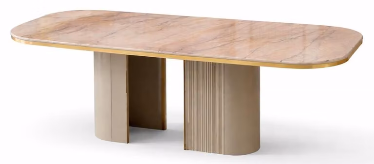 Tavolo da pranzo con piano in marmo e gambe a colonna dallo stile elegante