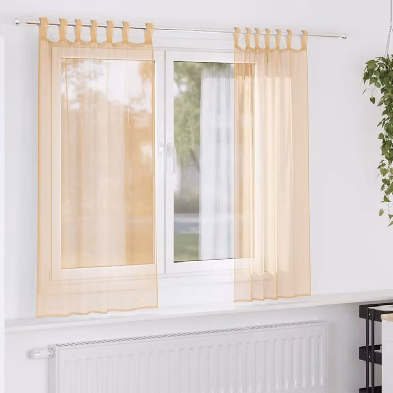 Set di 2 tende in voile semi-trasparenti vidaXL color sabbia con tasche per asta, L: 140 cm, H: 140 cm