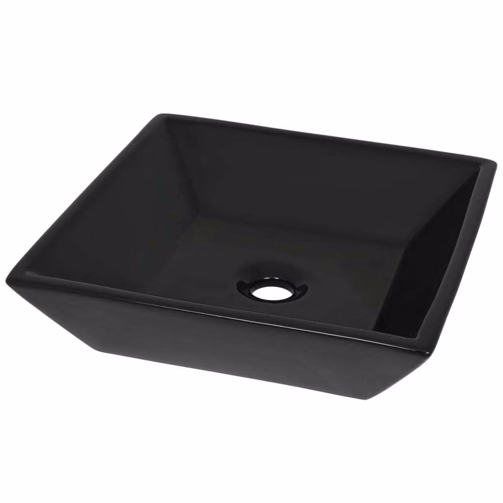 Lavandino Quadrato in Vetroceramica Nero 41,5x41,5x12 cm