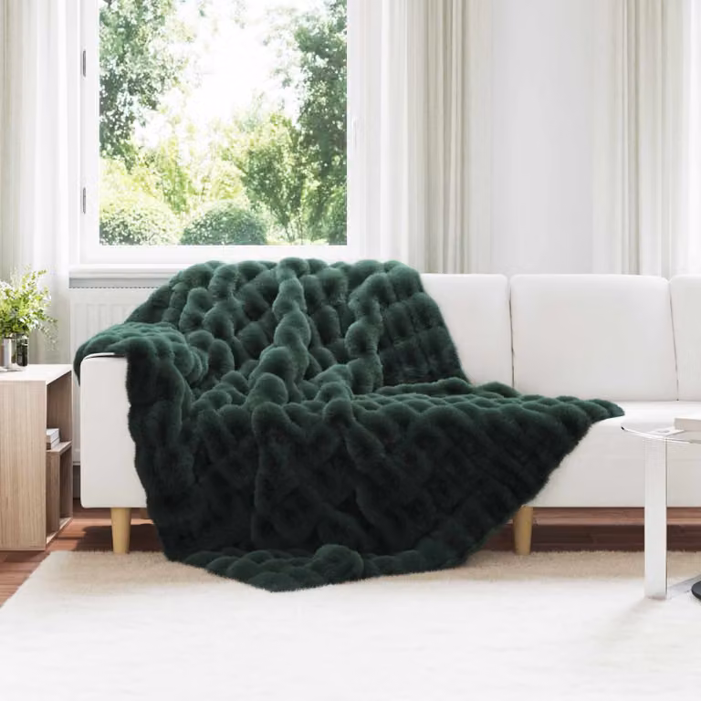 Set di 4 copertine antiscivolo vidaXL Olite in finta pelliccia di coniglio verde, L/P: 220 x 150 cm