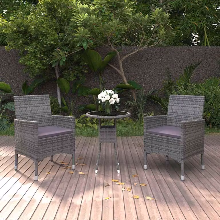Set da Pranzo per Giardino e Terrazzo vidaXL in Polyrattan e Vetro Grigio, 3 Pezzi
