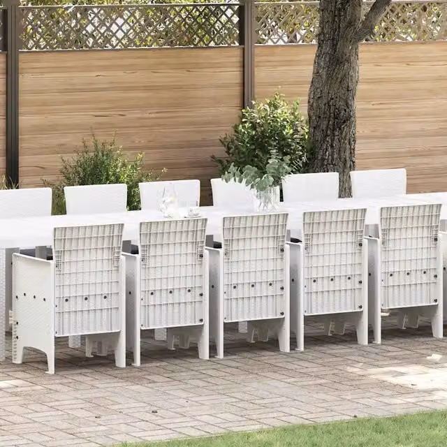 Set da pranzo da giardino moderno vidaXL in rattan bianco con 17 pezzi