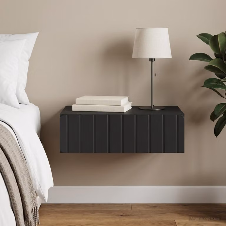vidaXL Tavolino da Parete Laterale Moderno Nero L: 59 cm, P: 34,5 cm, H: 17 cm