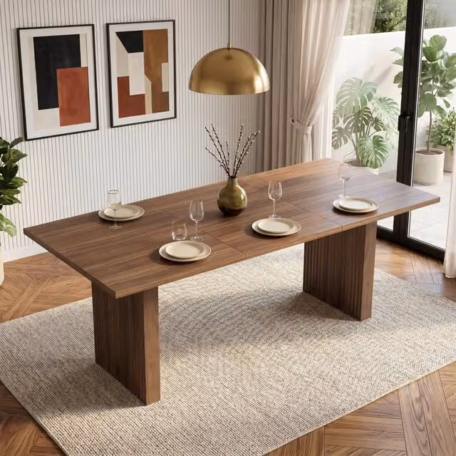 Tavolo allungabile da pranzo in MDF noce con piano rettangolare da 140 a 200 × 90 cm