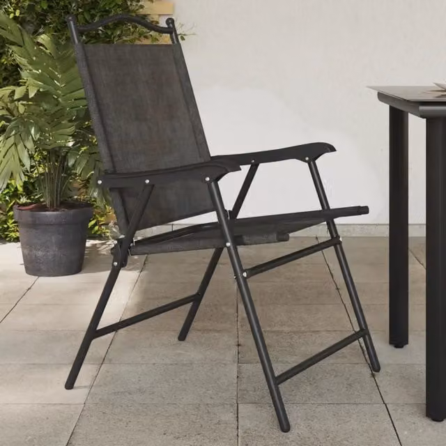 Set di 4 sedie pieghevoli vidaXL in acciaio e textilene grigio melange con braccioli per giardino e terrazzo – 1