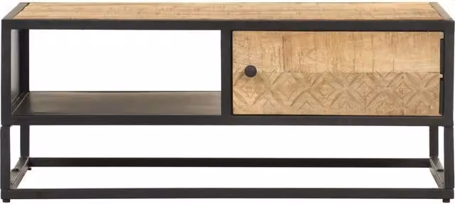 Tavolino rettangolare in legno di mango e metallo marrone vidaXL L: 90 cm, P: 55 cm, H: 36 cm