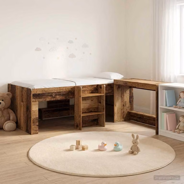 Maison Exclusive - Letto a soppalco con scrivania per bambini, realizzato in legno di recupero, dimensioni 90 x 190 cm