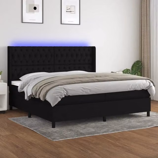 Letto Ibrido vidaXL con Illuminazione LED e Porta USB, Tessuto Nero, L/P: 200 x 200 cm