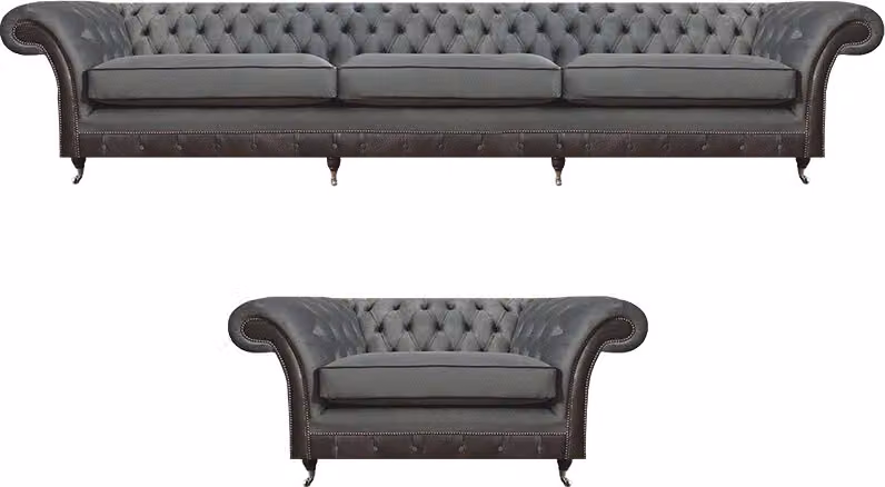 Polstermöbel Sofa Dreisitze Grau Sessel Wohnzimmer Chesterfield Garnitur