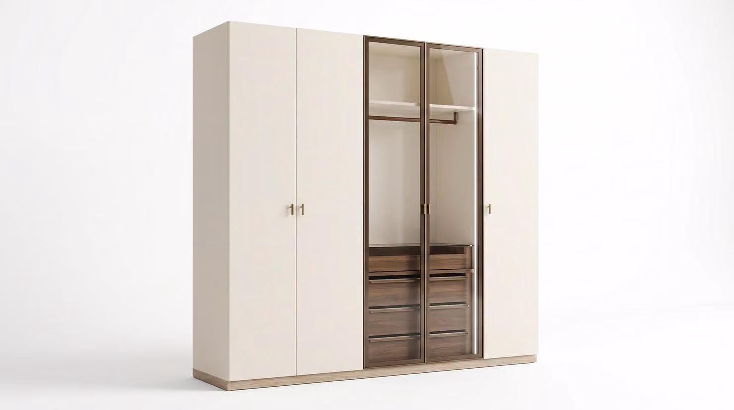 Armadio angolare, design moderno, colore beige, con specchio, per camera da letto, parete attrezzata