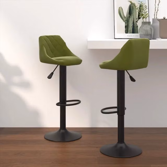 Set di 2 sgabelli da bar vidaXL in velluto verde con seduta girevole a 360 gradi – 1