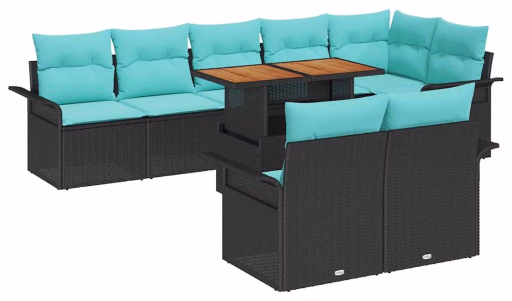Set Divano da Giardino con archiviazione 9 pcs Nero Poly Rattan