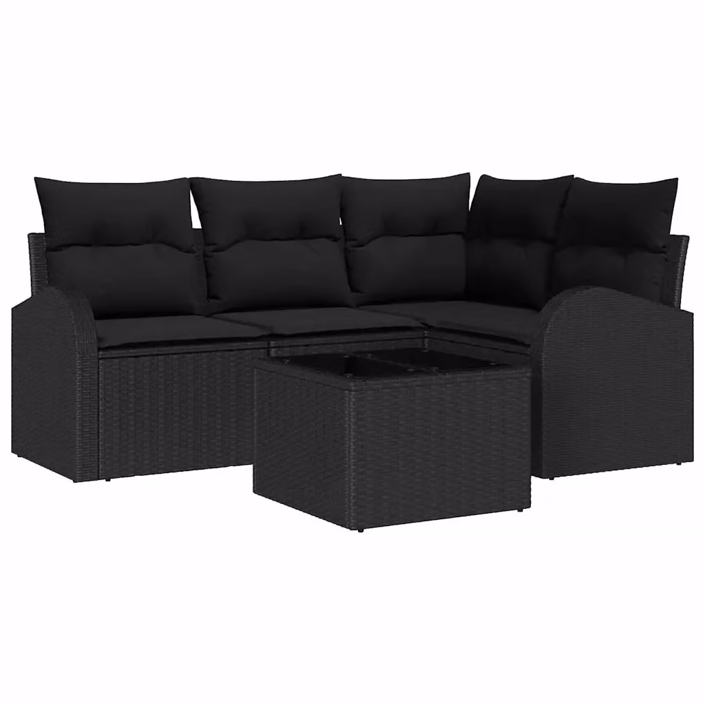 Set Divano da Giardino vidaXL 5 Pezzi a Forma di L con Cuscini e Tavolino, Colore Nero e Grigio, Struttura in Metallo e Polyrattan Resistente ai Raggi UV – 2