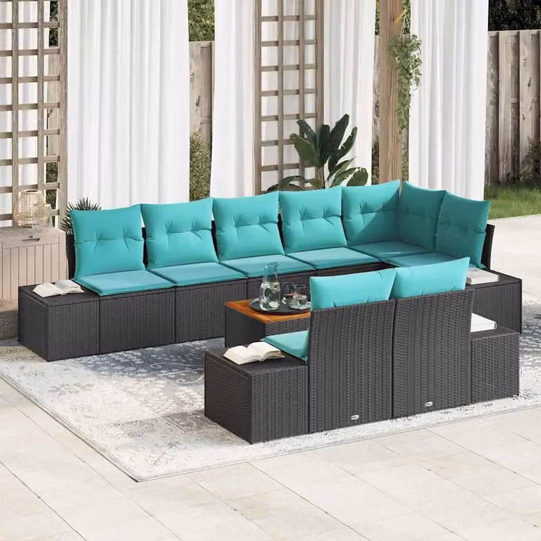 Maison Exclusive - Set da giardino composto da 9 pezzi, colore nero e turchese