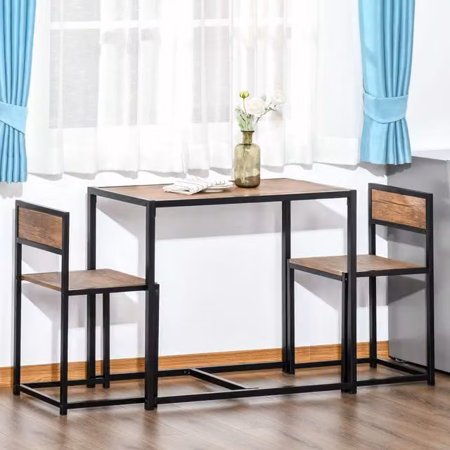 Set da pranzo OKWISH in stile industriale con tavolo rettangolare e 2 sedie in MDF e metallo, colore beige e marrone, L/P/H: 120 x 60 x 75 cm