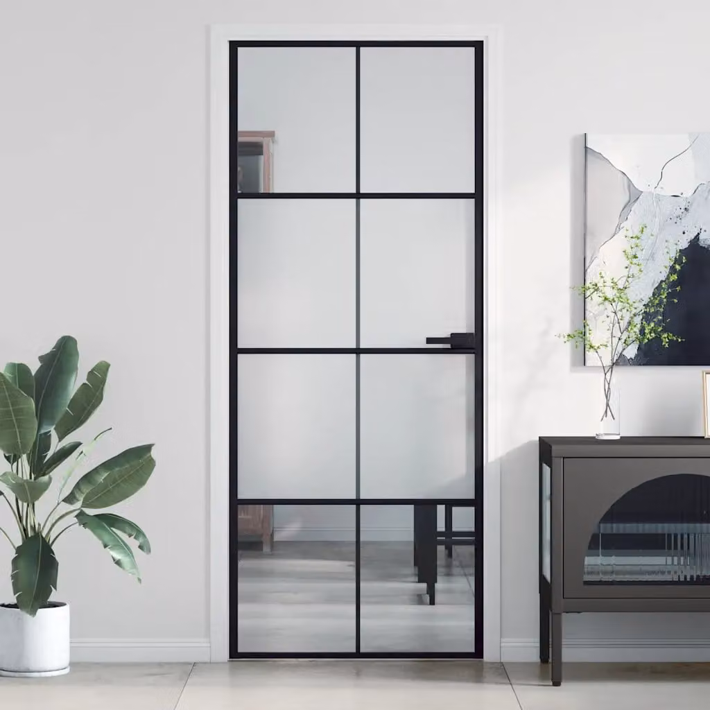Porta interna moderna vidaXL in alluminio e vetro temperato nero, L: 83 cm, H: 201,5 cm