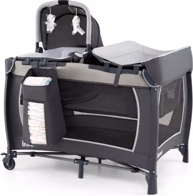 Lettino pieghevole con fasciatoio materasso con cestino e borsa da trasporto, Centro attivit¨¤ per bambini 5 in 1 Grigio-Culle