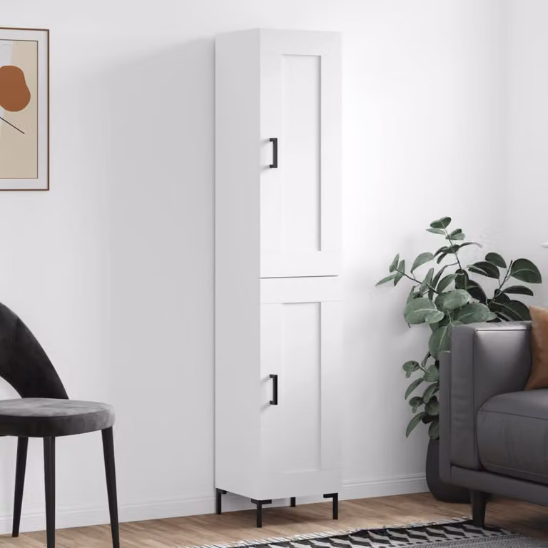 Credenza moderna vidaXL bianca in legno e metallo con ante a battente L/P/H: 34,5 x 34 x 180 cm