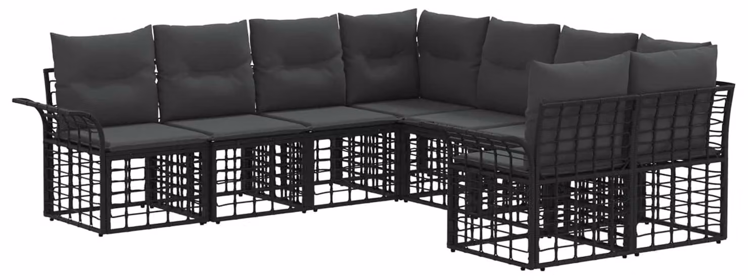 Set di divani da esterno 8 pcs Nero e Grigio scuro Poliestere