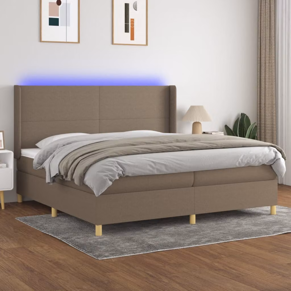 Letto Ibrido con Materasso e Illuminazione LED vidaXL in Tessuto Tortora L/P/H: 200 x 200 x 30 cm – 1
