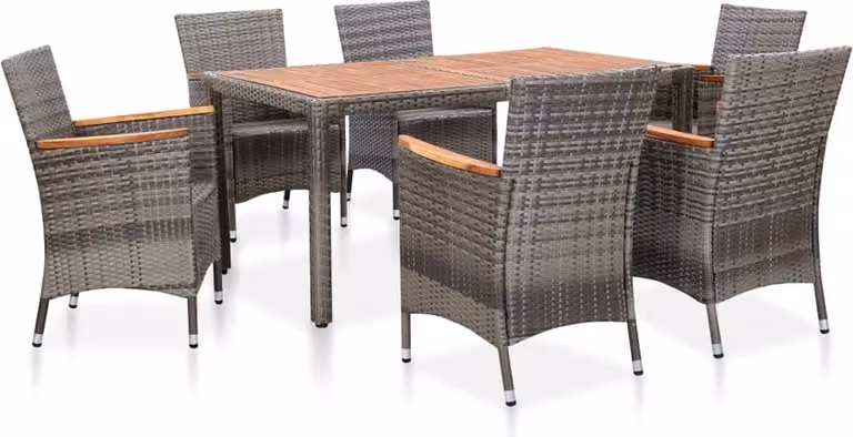 set da pranzo da giardino 7 pezzi con cuscini Poly Rattan Grigio