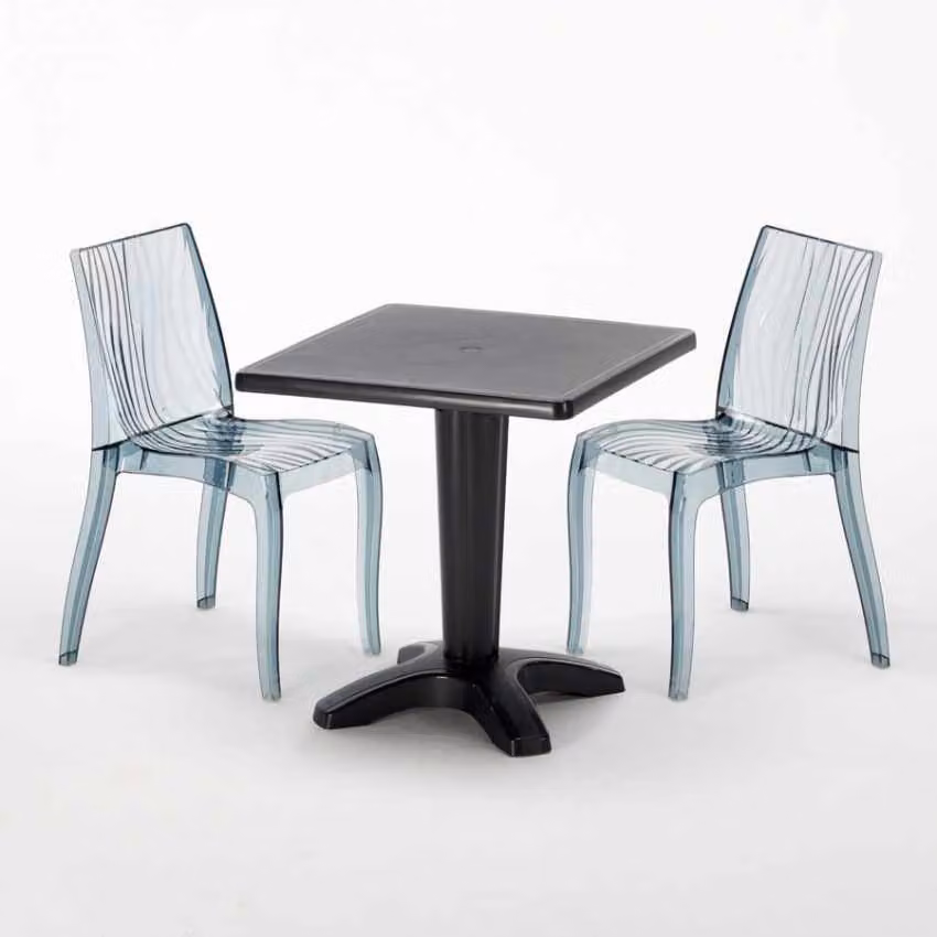 Tavolo quadrato nero e 2 sedie in polipropilene colorato Set di bastoni per interni Grand Soleil Dune Balcony - Trasparente nero antracite